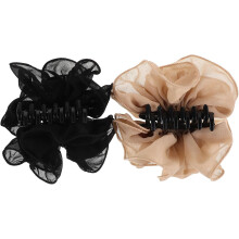 2er-Pack Haarspangen mit Chiffonblumen für Damen, rutschfeste Haaraccessoires mit Blumenmuster, in Khaki und Schwarz, ideal für Hochzeiten.