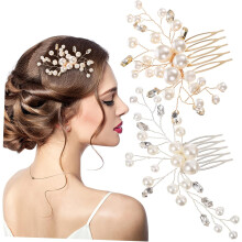 2 Stück Perlenhaarkamm mit Strasssteinen, seitlicher Haarkamm, Brauthaarkamm mit Clip für Hochzeitsfeier