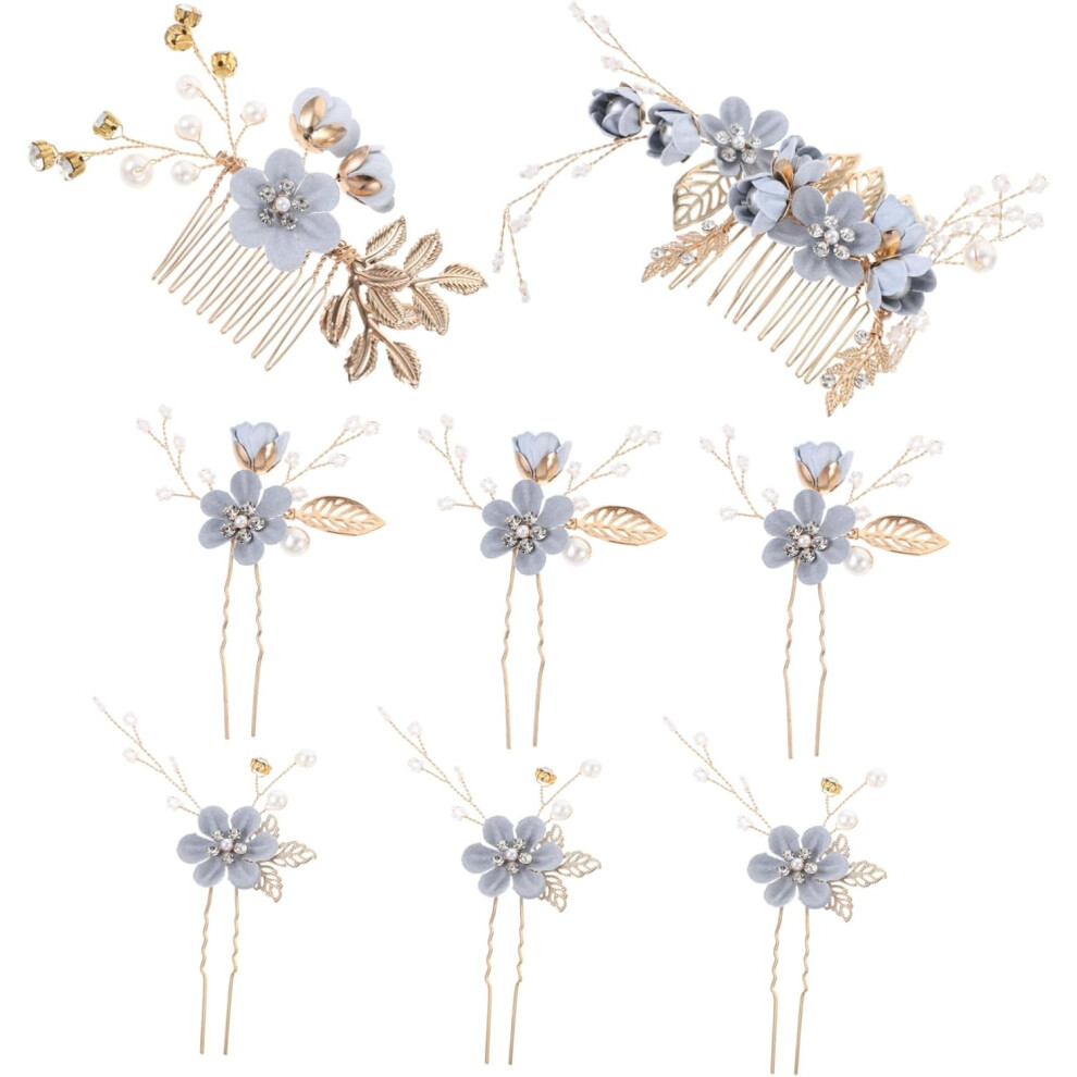 Hkhbjs Blue 8Pcs Flower Headdress Wedding Hair Comb Bridal Floral Hair Accessories For Bride Set For Formal Prom