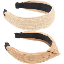 2 gewebte Raffia-Haarbänder für Damen, Retro-Chic-Haarbänder mit Knotendesign