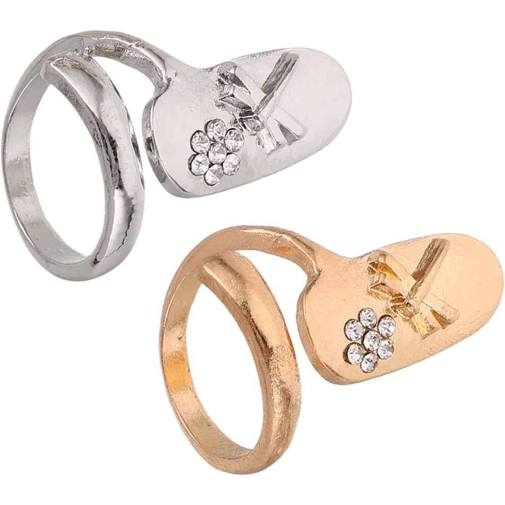 Hkhbjs Gold 2Pcs Nail Rhinestones Finger Nail Rings Women Art Jewelry French Tip Charm Stylish Jewelry For Women