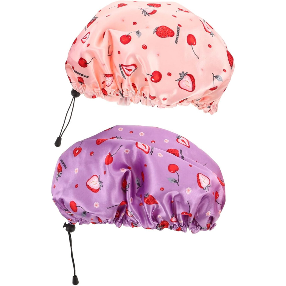 Hkhbjs 2Pcs Large Shower Cap For Women Reusable Double Bath Bonnet With Adjustable Elastic Strap Secure Fit