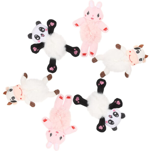 6er-Set Plüsch-Haargummis mit Tiermotiven, flauschig und elastisch