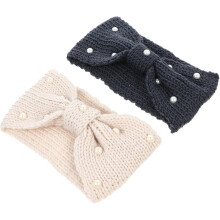 2er-Pack Perlen-Schleifen-Haarbänder, gestrickte, warme Haarbänder für Damen, breite Haarbänder, modischer Stil