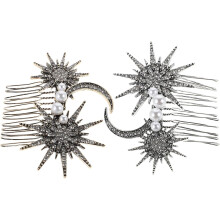 2pcs Vintage Alloy Hair Combs Moon Star Design Gold Silver for Bridal Party Updo Hairstyle Elegant Side Comb Hair Accessories for Wedding
