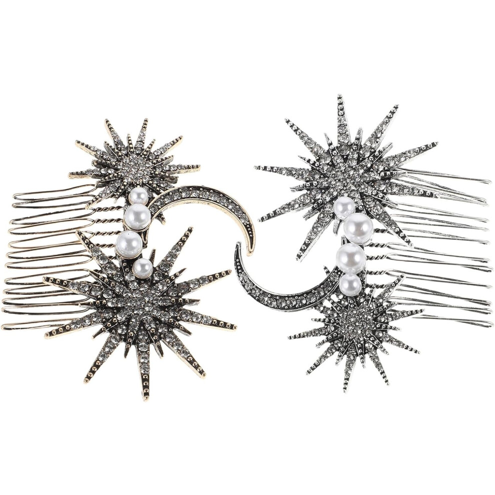 Hkhbjs Gold/Silver 2Pcs Vintage Alloy Hair Combs Moon Star Design For Bridal Party Updo Hairstyle Elegant Side Comb Hair Accessories For Wedding
