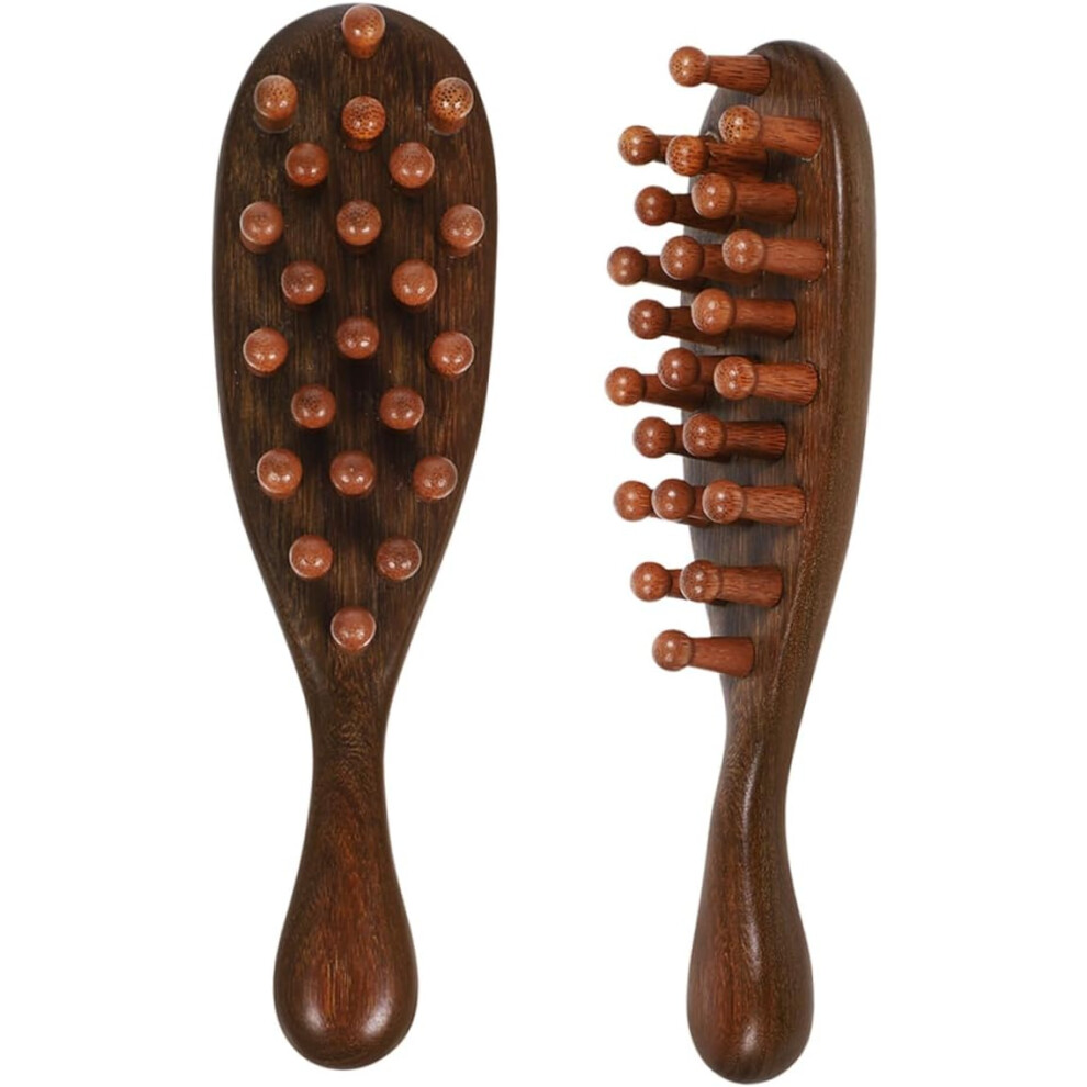 Hkhbjs Unisex 2Pcs Wooden Wide Tooth Sandalwood Massage Comb For Hair Detangling Scalp Stimulator Beard Brush