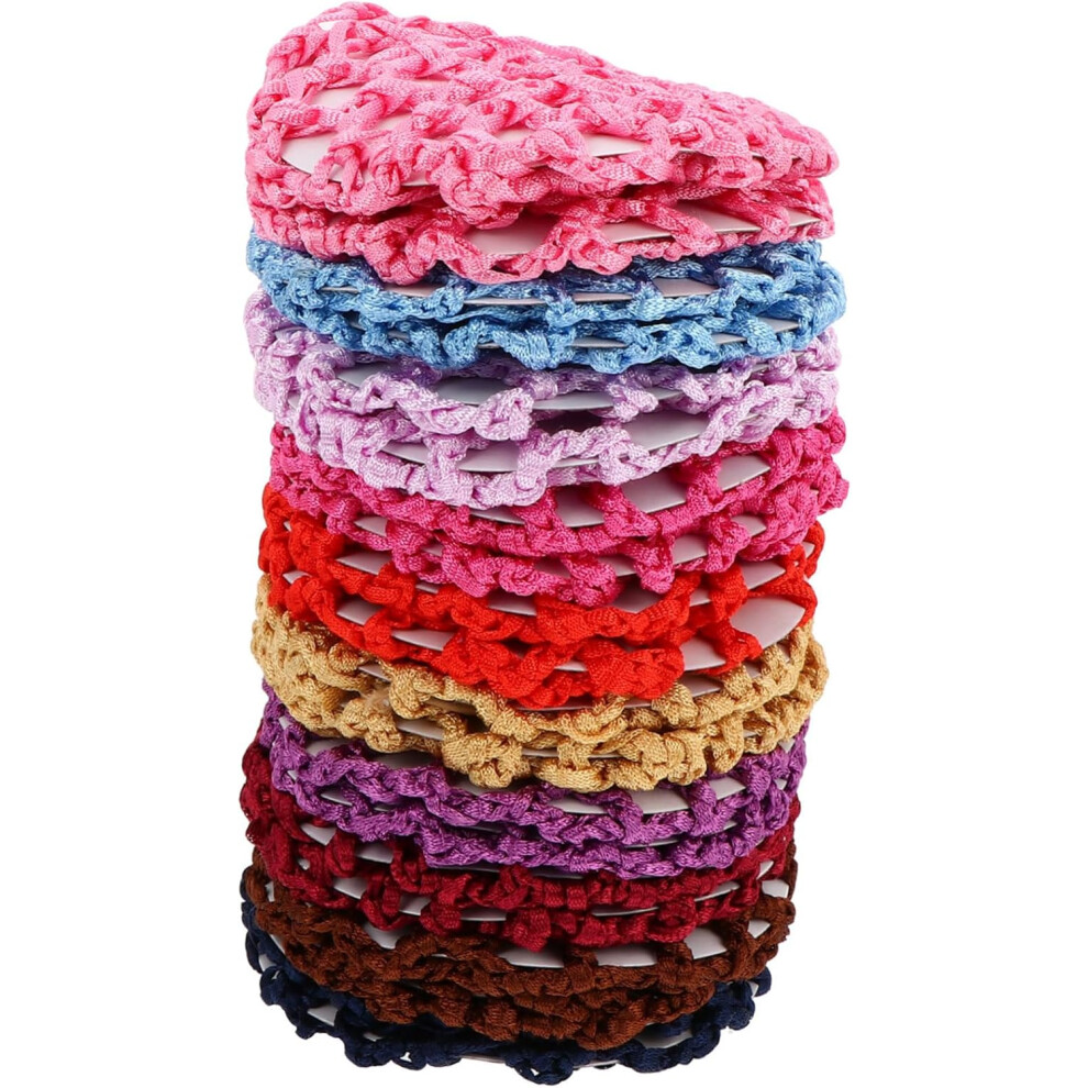 Hkhbjs 20Pcs Women Elastic Crochet Bun Cover Nets Multi-Color Woven Hair Mesh Nets