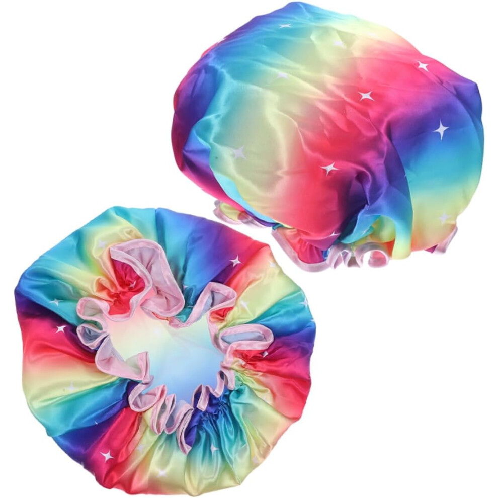 Hkhbjs 2Pcs Double Layer Satin Elastic Shower Cap For Women Adjustable Band Reusable Bath Cap For Long Hair For Travel Party And Home Use