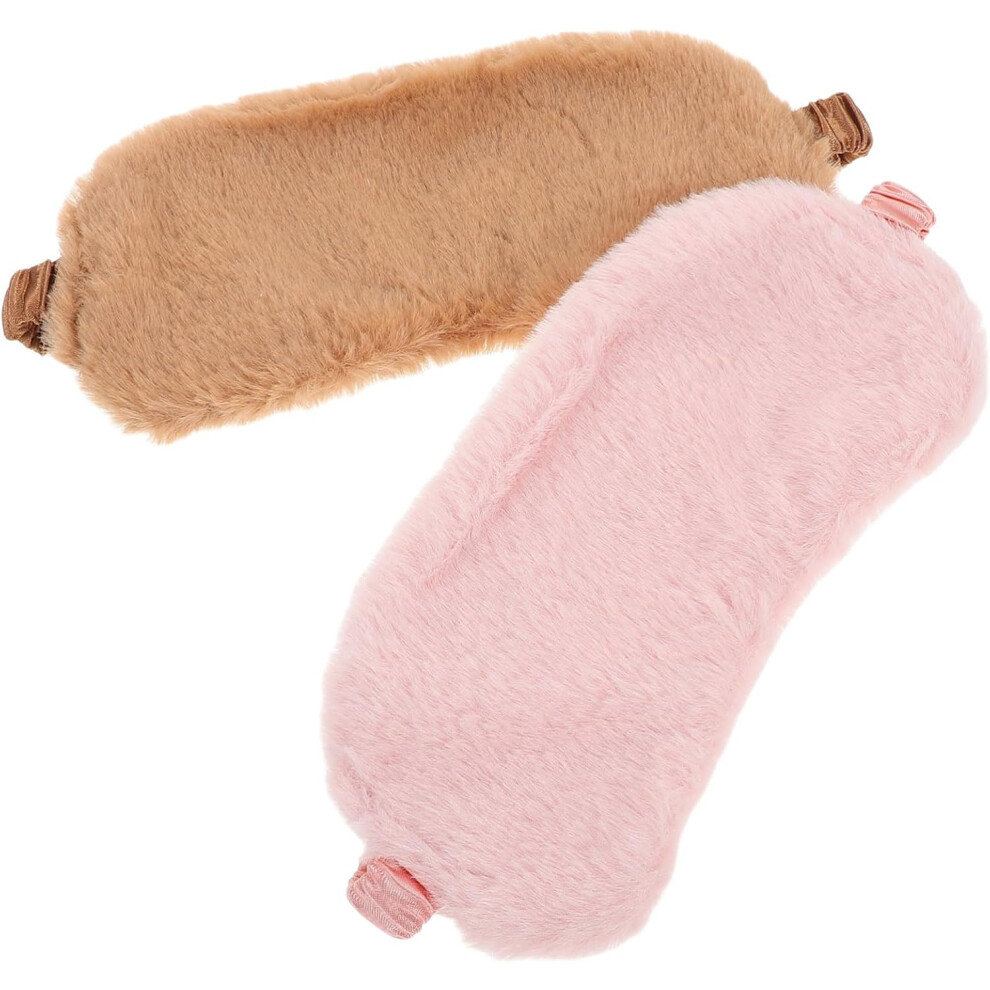 Hkhbjs 2Pcs Fluffy Sleep Eye Mask Soft Plush Faux Fur Blindfold For Nap Light Blocking Furry Mask Cute Sleeping