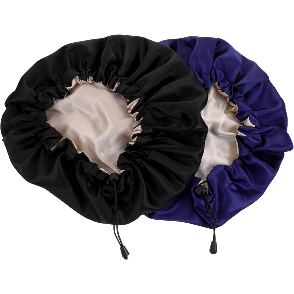 Hkhbjs Double Layer Adjustable Shower Caps For Women, 2Pcs Bathing Hair Bonnets With Elastic Band For Spa