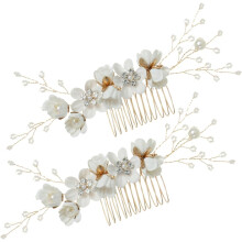 2er-Pack Haarkämme mit floralen Strasssteinen für elegante Braut-Hochzeitsaccessoires
