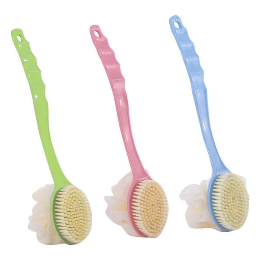 Hkhbjs 3Pcs Long Handle Double Sided Bath Brush With Soft Bristles And Bath Flower
