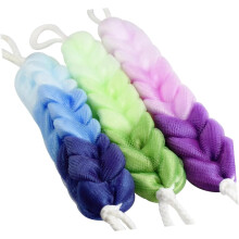 3-teiliges Set Peeling-Badeschwamm, langer Duschschwamm aus Netzgewebe, Handgriff, Rückenschlaufe