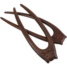 2 Stück U-förmige Haarnadeln aus Holz mit Katzenmotiv, Hanfu-Haaraccessoires, Doppelgabel-Haarstäbe, Haarnadeln im chinesischen Stil