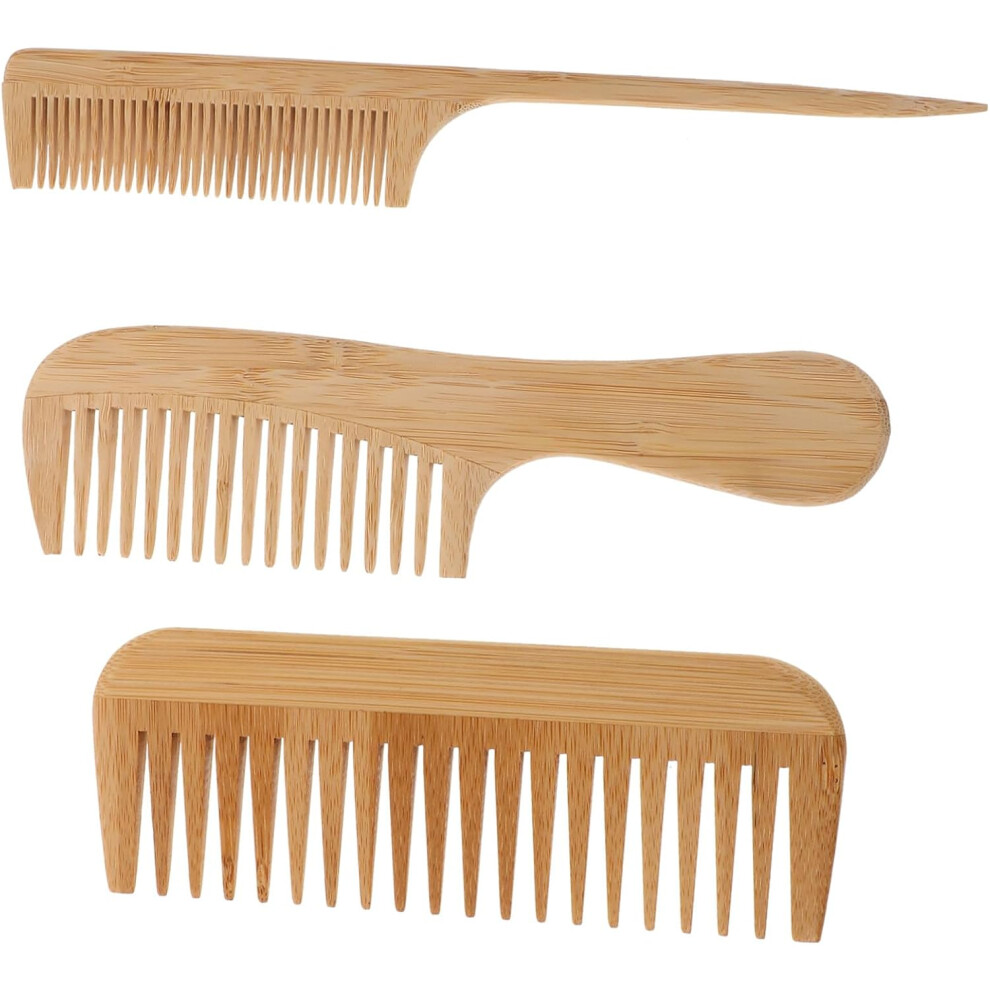 Hkhbjs 3Pcs Natural Bamboo Wide Tooth Comb Set With Handle Anti-Static Anti-Frizz Hair Pick