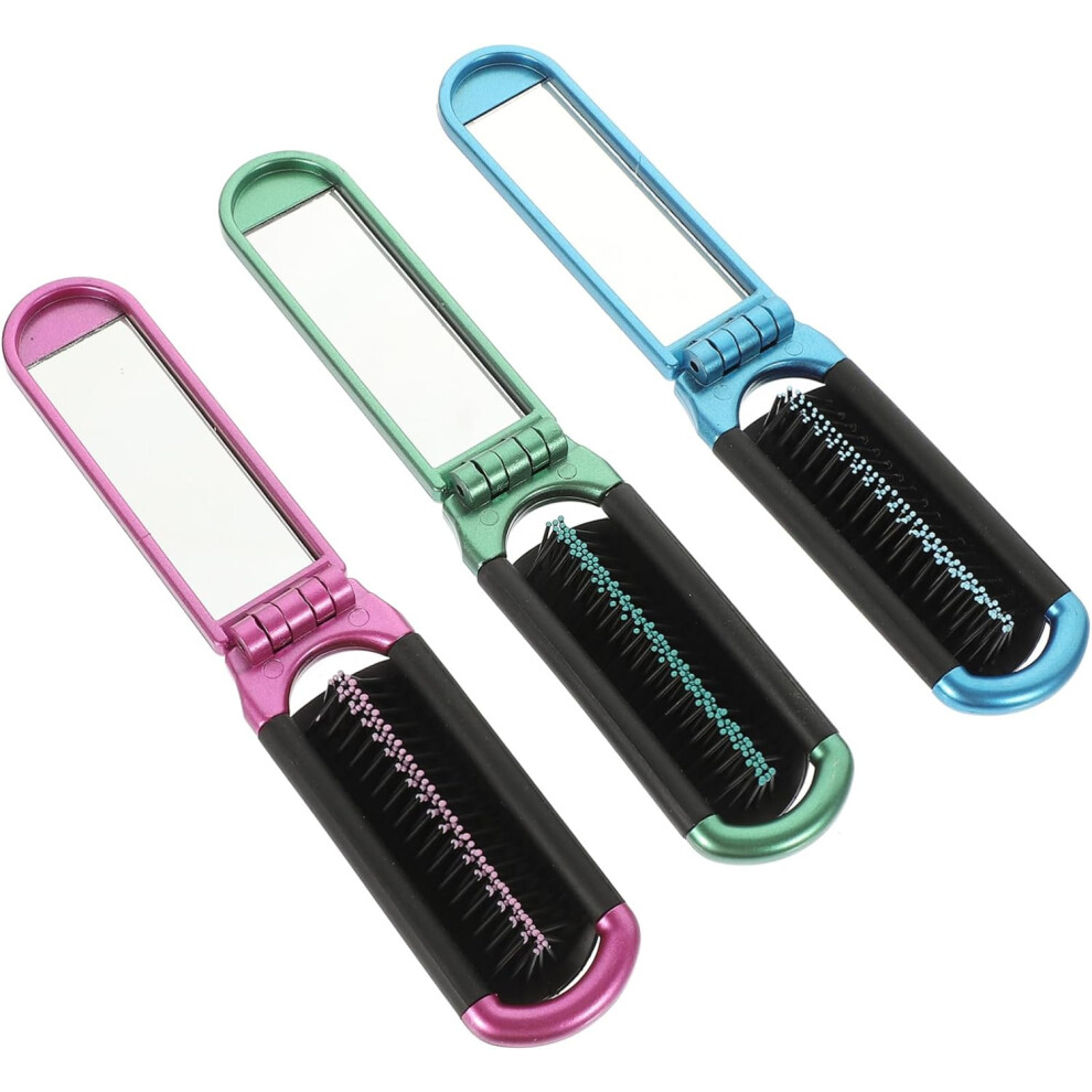 Hkhbjs 3Pcs Portable Folding Comb Hair Comb Mirror Massage Travel For Women Men Styling In Green Purple Blue