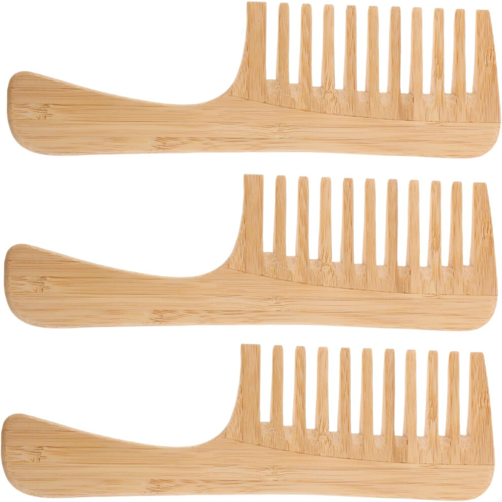 Hkhbjs Unisex 3Pcs Large Tooth Comb Bamboo Wide Tooth Comb Handle For Barber And Home Hairdressing Detangling Tool