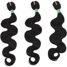 Body Wave Haarverlängerungen, 3er-Set, Naturschwarze Kunsthaar-Tressen, mittlere Länge (40-45 cm), für Damen, geeignet für das tägliche Styling