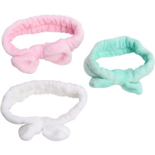 3pcs Women's Fleece Face Wash Headband Hair Bow Makeup Headband Set Elastic for Women Girls