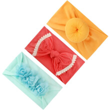 3-teiliges elastisches Stirnband-Set für Jungen und Mädchen, Haarband mit Schleife, Chiffonblume und Donut-Motiv für Partys