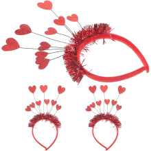 3pcs Valentine Heart Hairbands Red Sequin Heart Decorations for Valentines Day Party Headdresses Women Hair Hair Accessories