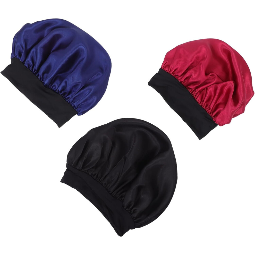 Hkhbjs 3Pcs Sleeping Bonnet Satin Hair Cap Night Head Cover Elastic Band For Women Girls Curly Hair Sleeping