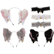 3 Sets Katzenohr-Haarreifen und Spitzenchoker als Cosplay-Kostüm-Requisiten
