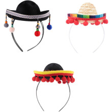 3Pcs Day of the Dead Mini Mexican Hat Headbands Party Hairbands Festival Cloth Headdress Costume Accessories
