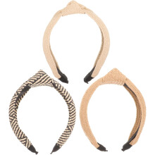 3 handgewebte Raffia-Stirnbänder, breite Knoten-Haarreifen für Damen und Mädchen, Strand-Haaraccessoires, Weiß, Schwarz, Braun