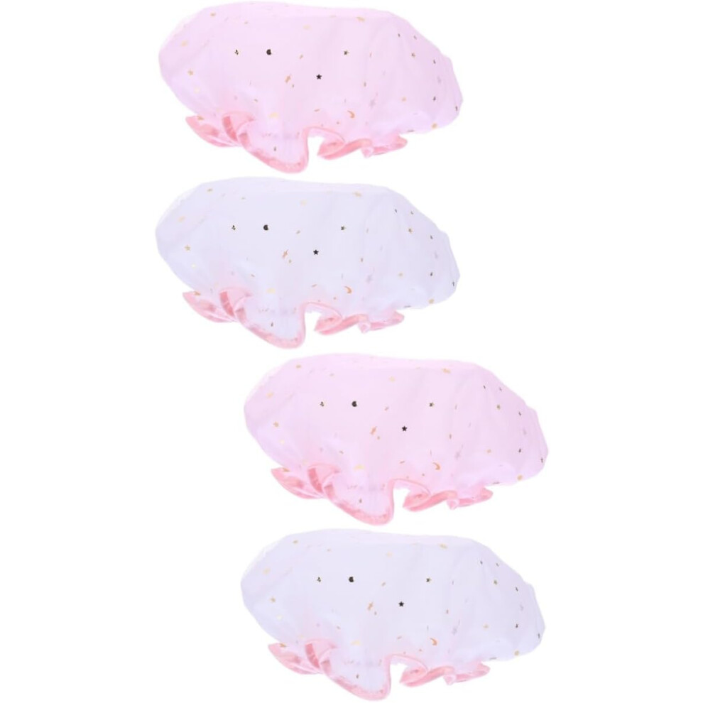 Hkhbjs 4Pcs Double Layer Elastic Bathing Caps Thicken Shower Caps For Bathing Comfortable Daily Use