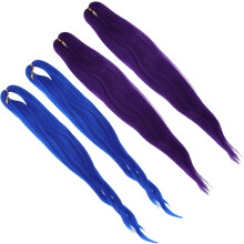 4 Stück 66 cm lange synthetische Flechthaarverlängerungen mit Yaki-Textur, Ombré-Blau und Lila