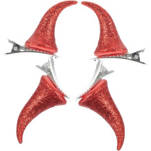 4 rote Glitzer-Teufelshorn-Haarspangen, Halloween-Kostümaccessoires für Damen, passendes Design für Partys und Cosplay-Events