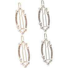 Perlen-Strass-Haarspangen-Set, 4er-Set, Federspangen, Gold/Silber, für Damen und Mädchen, Hochzeits- und Party-Haaraccessoires