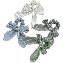 Set di 4 elastici per capelli a righe alla moda, cordoncini lunghi per coda di cavallo, eleganti