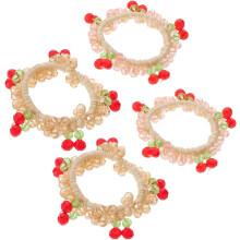Set di 4 eleganti elastici per capelli da donna con cristalli a forma di ciliegia, decorati con strass scintillanti e con tenuta sicura.