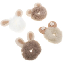 4 elastici per capelli con orecchie di coniglio in peluche, fascette decorative per capelli.