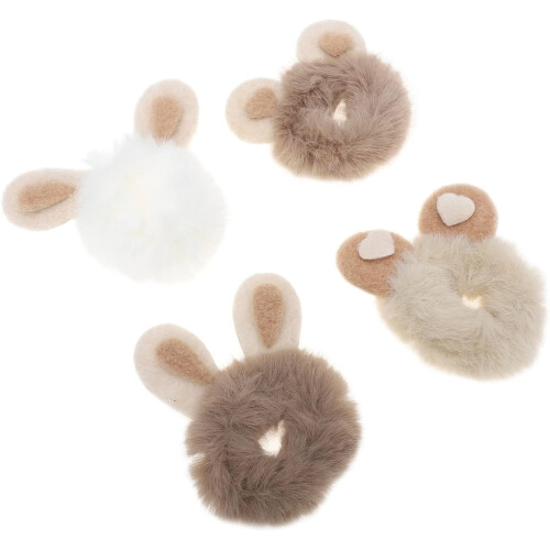4 elastici per capelli con orecchie di coniglio in peluche, fascette decorative per capelli.