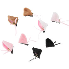 4 Paar Katzenohr-Haarspangen mit Glöckchen, Halloween-Kostüm-Katzenohren, Farben: Weiß, Schwarz, Rosa und Camel
