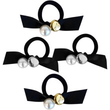 Dekorative Haargummis mit Perlenschleife, 4 Stück, hochelastische schwarze Haargummis für Damen und Mädchen, stilvolle Haargummis, Haaraccessoires