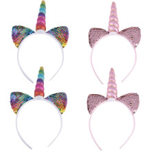Einhorn-Haarbänder, 4er-Pack, Pailletten-Katzenohren-Haarbänder für Kinder, Haaraccessoires für Geburtstagsfeiern, Mädchen, Cosplay-Kopfschmuck