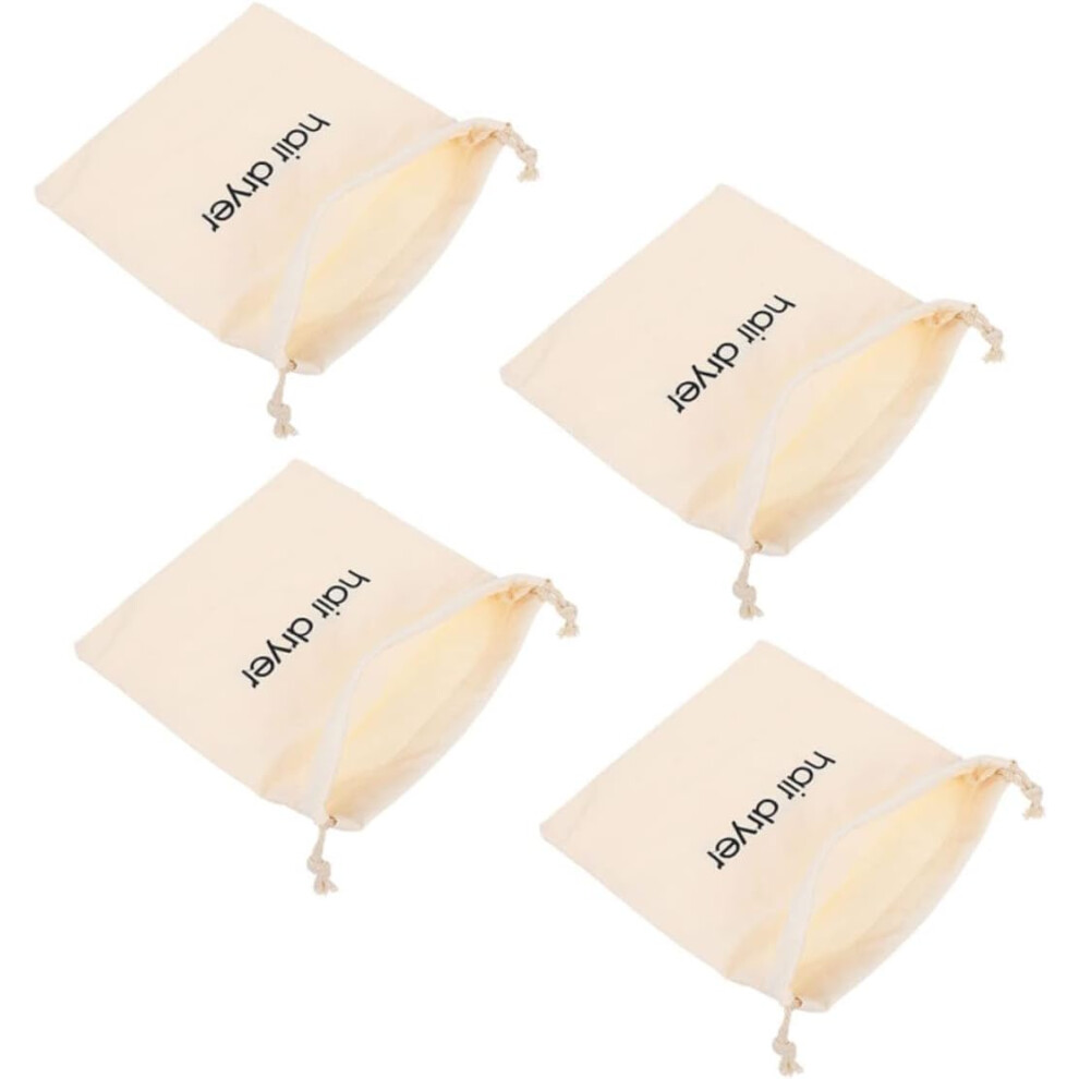 Hkhbjs Beige 4Pcs Embroidered Canvas Hair Dryer Bag Drawstring Cloth Storage Bags For Hair Dryer Holders Portable Storage Organizers