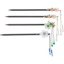 4er-Pack Haarnadeln mit Quasten im Vintage-Stil (chinesischer Stil) für Haarknoten, Haarschmuck für Damen, Haarnadeln aus Holz mit Blumenmuster