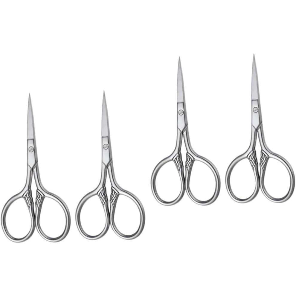 Hkhbjs Silver 4Pcs Stainless Steel Mustache Trimming Shears Beard Scissors For Men Facial Grooming For Mustache And Beard Care At Home