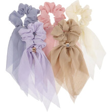 Set di 5 elastici per capelli con nastro, doppio strato, fiocco in pizzo ricamato, fermaglio per capelli con nastro