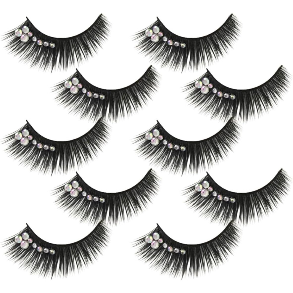 Hkhbjs Black 5 Pairs Rhinestone False Lashes Long Dramatic Fake Eyelashes With Gems For Stage Performance And Latin Dance Makeup