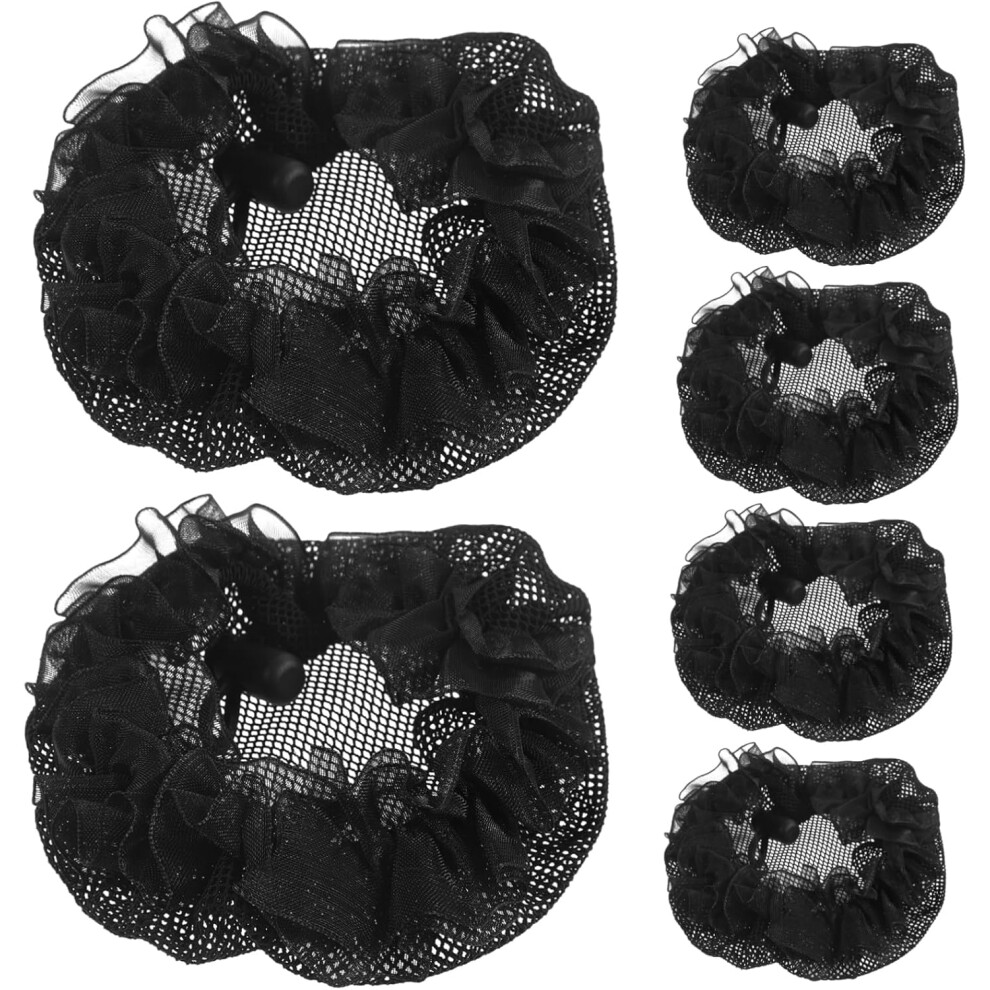 Hkhbjs Black 6Pcs Elastic Stretch Bun Hairnets For Women Dancers Mesh Hair Nets Drawstring Lace Edge For Ballet