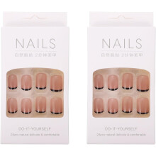 2 Sets Jelly Grey Black French Style Short Square False Nails Detachable Nail Tips f