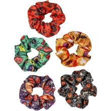 5Pcs Halloween Pumpkin Fabric Scrunchies Large Cloth Hair Accessories Ponytail Holders Hair Ornaments