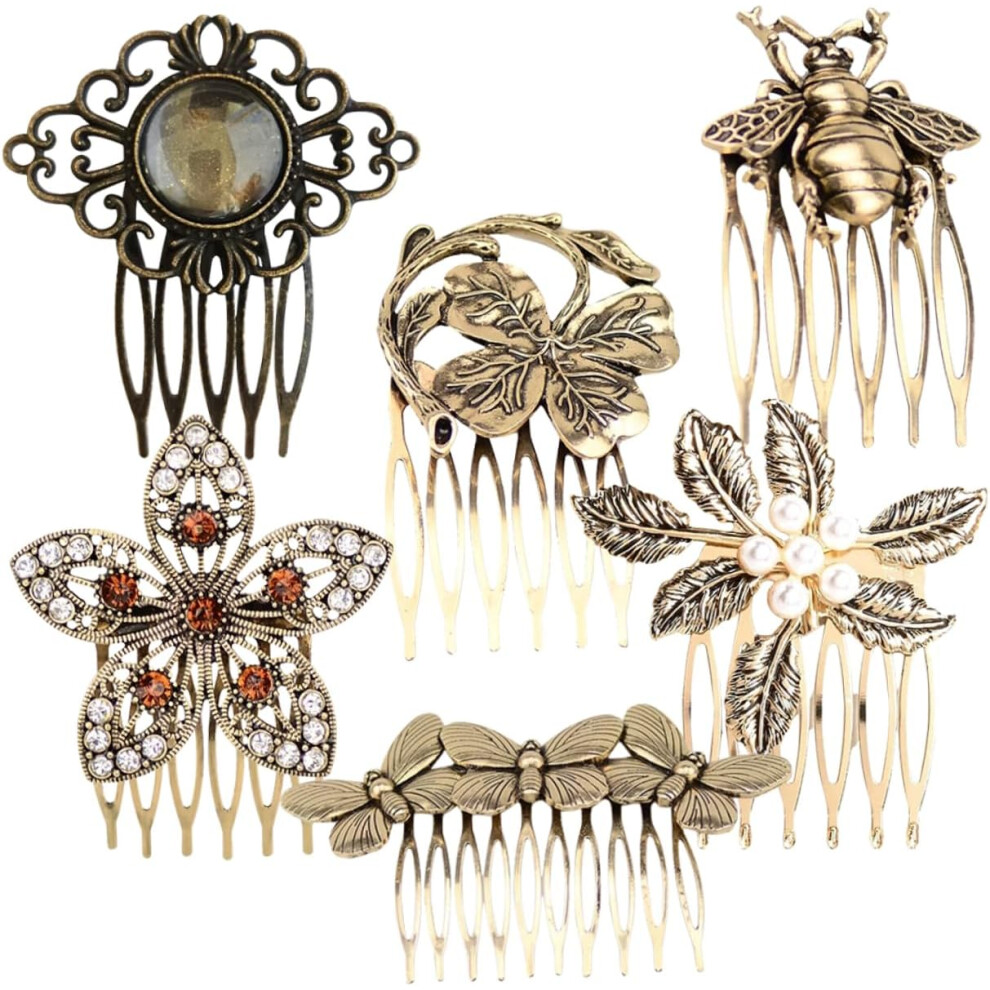 Hkhbjs 6Pcs Retro Hair Comb Diamonds And Pearls Vintage Metal Headgear For Women Wedding Bridesmaid Accessories Hair For Bridal